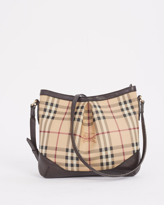 Burberry Beige Canvas Haymarket Check Crossbody Bag