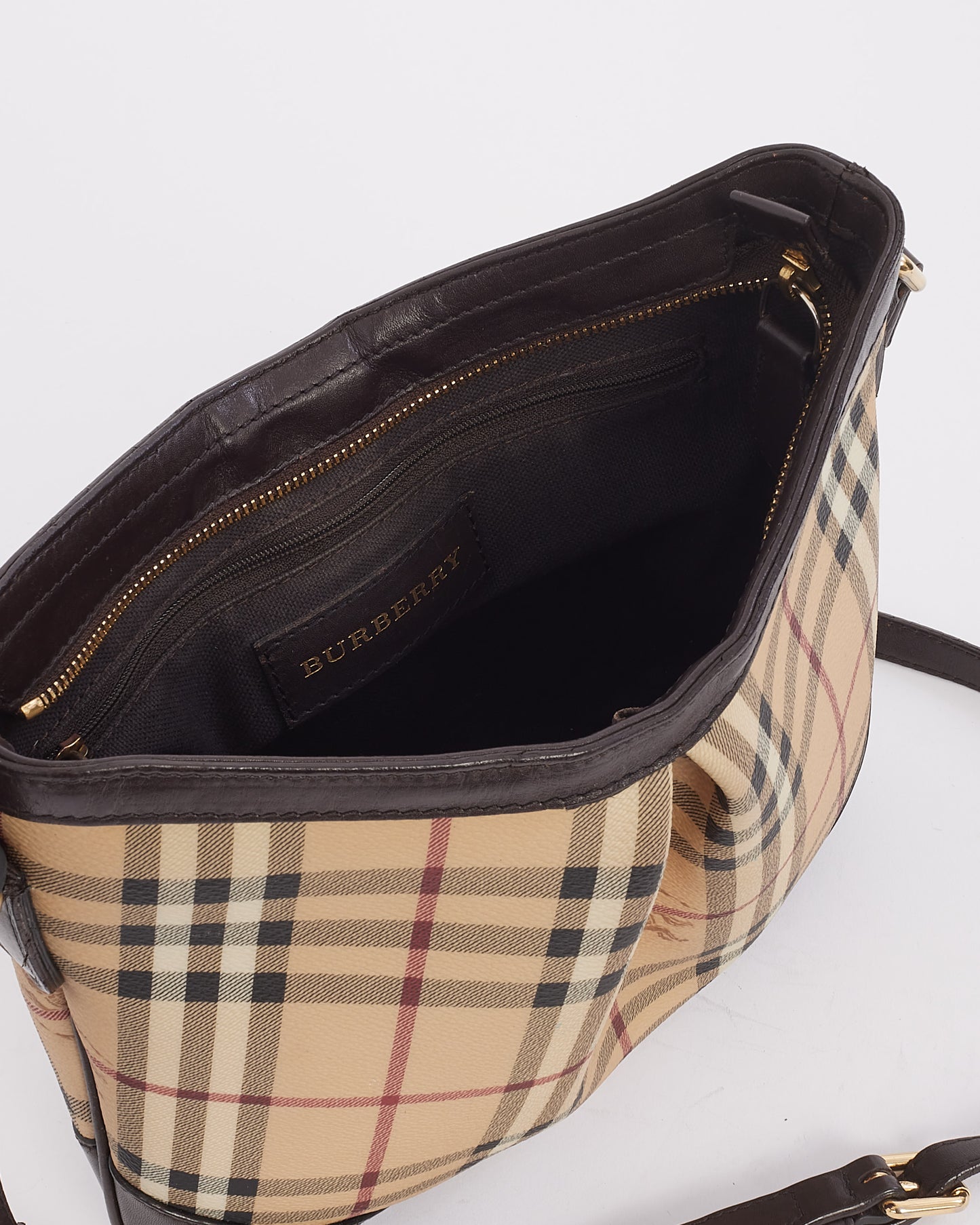 Burberry Beige Canvas Haymarket Check Crossbody Bag