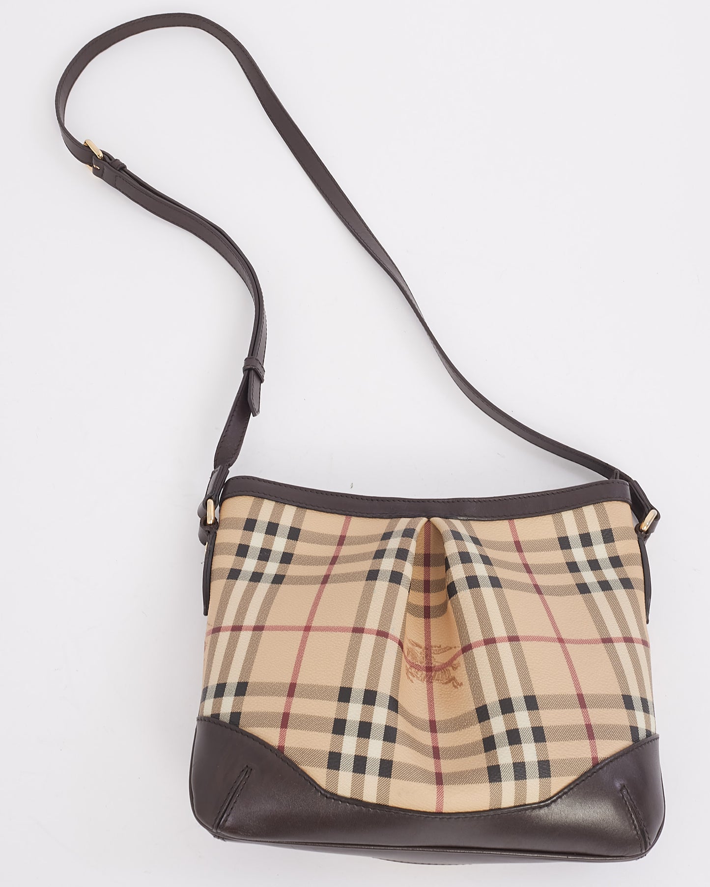 Burberry Beige Canvas Haymarket Check Crossbody Bag