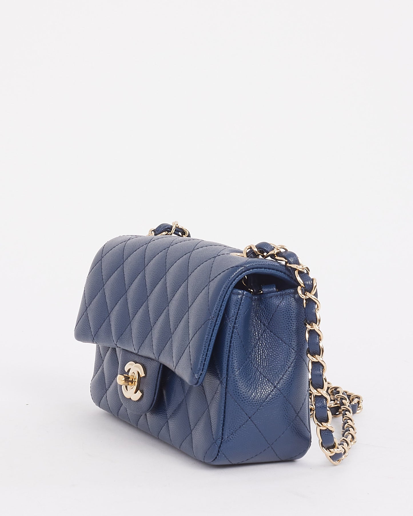 Chanel Navy Blue Caviar Leather Mini Classic Rectangular Flap Bag