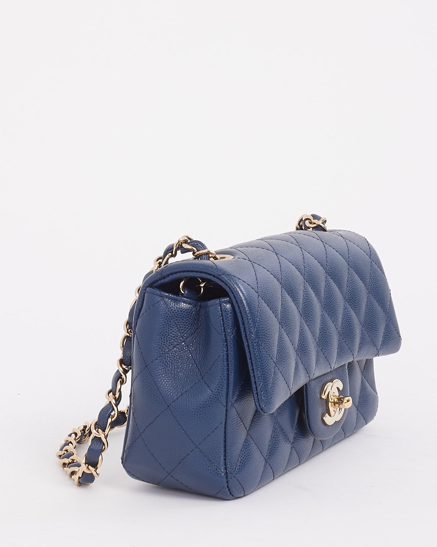 Chanel Navy Blue Caviar Leather Mini Classic Rectangular Flap Bag