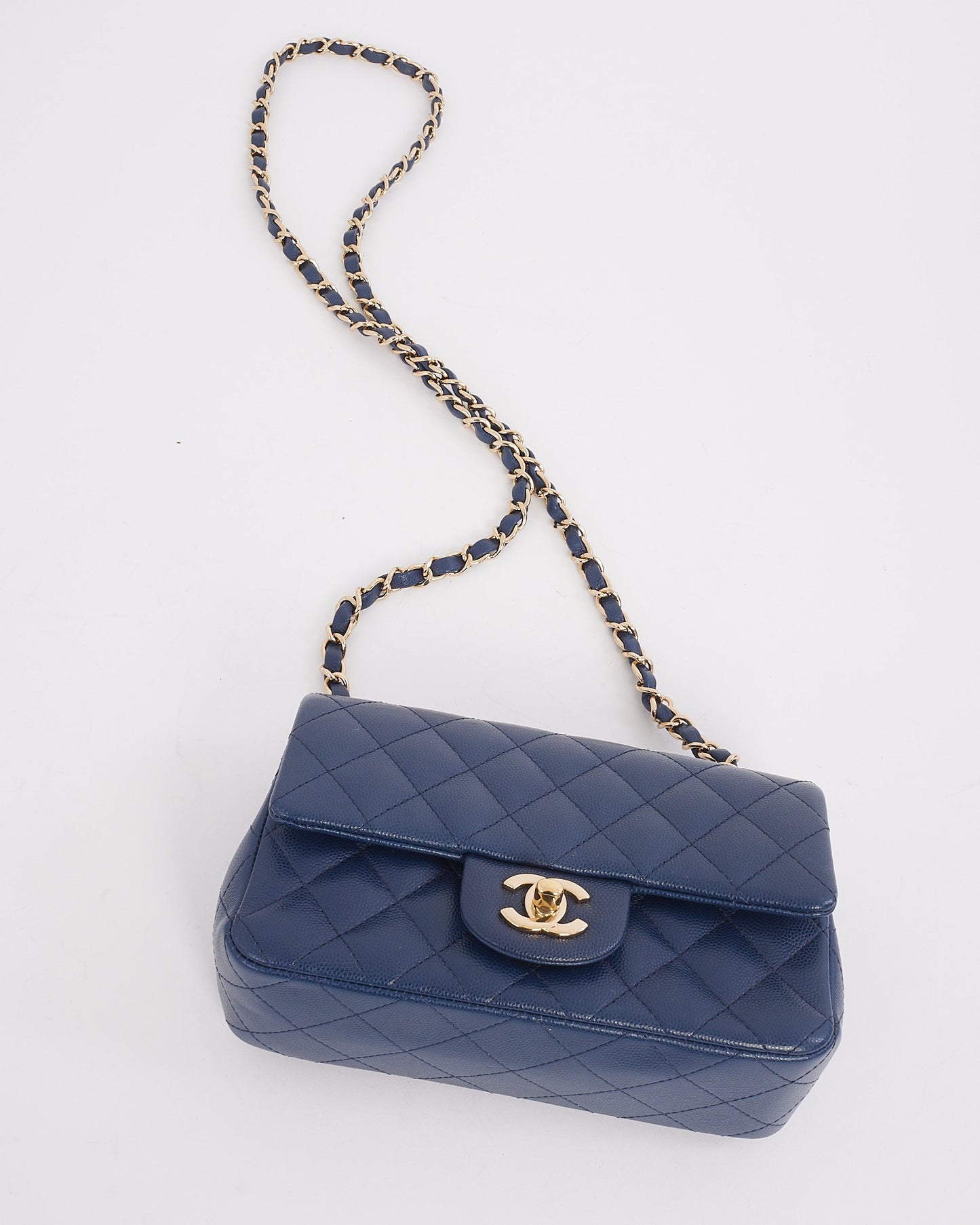 Chanel Navy Blue Caviar Leather Mini Classic Rectangular Flap Bag