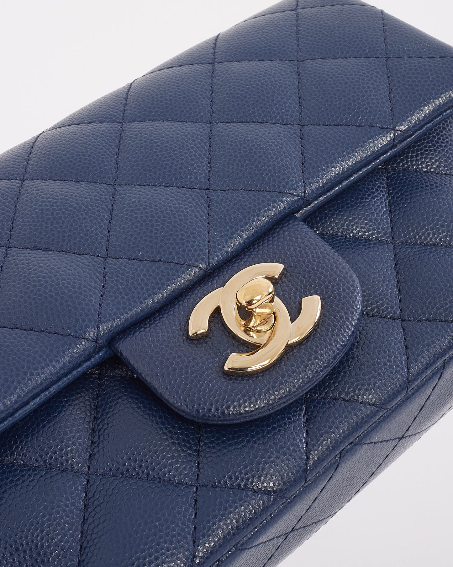 Chanel Navy Blue Caviar Leather Mini Classic Rectangular Flap Bag