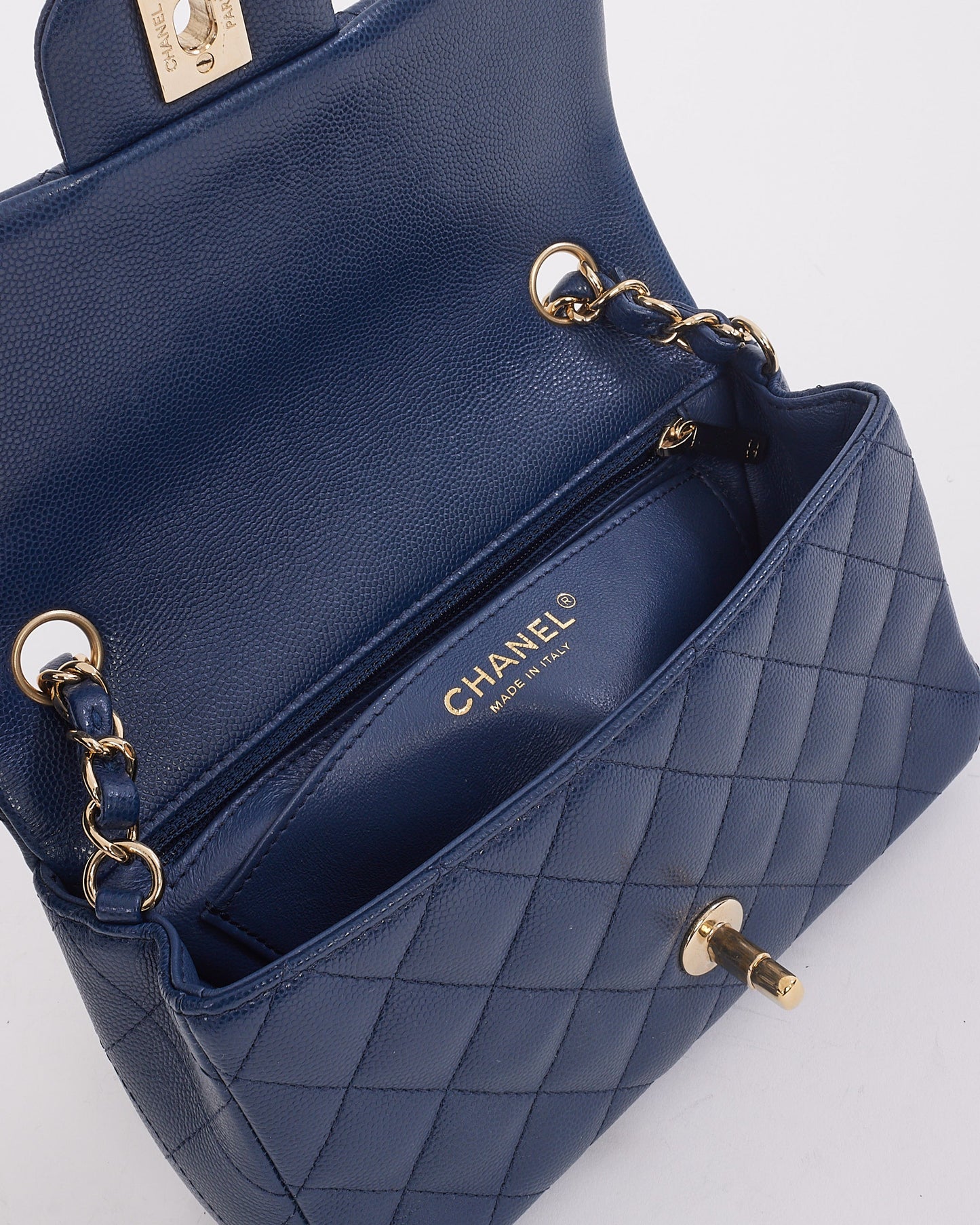 Chanel Navy Blue Caviar Leather Mini Classic Rectangular Flap Bag