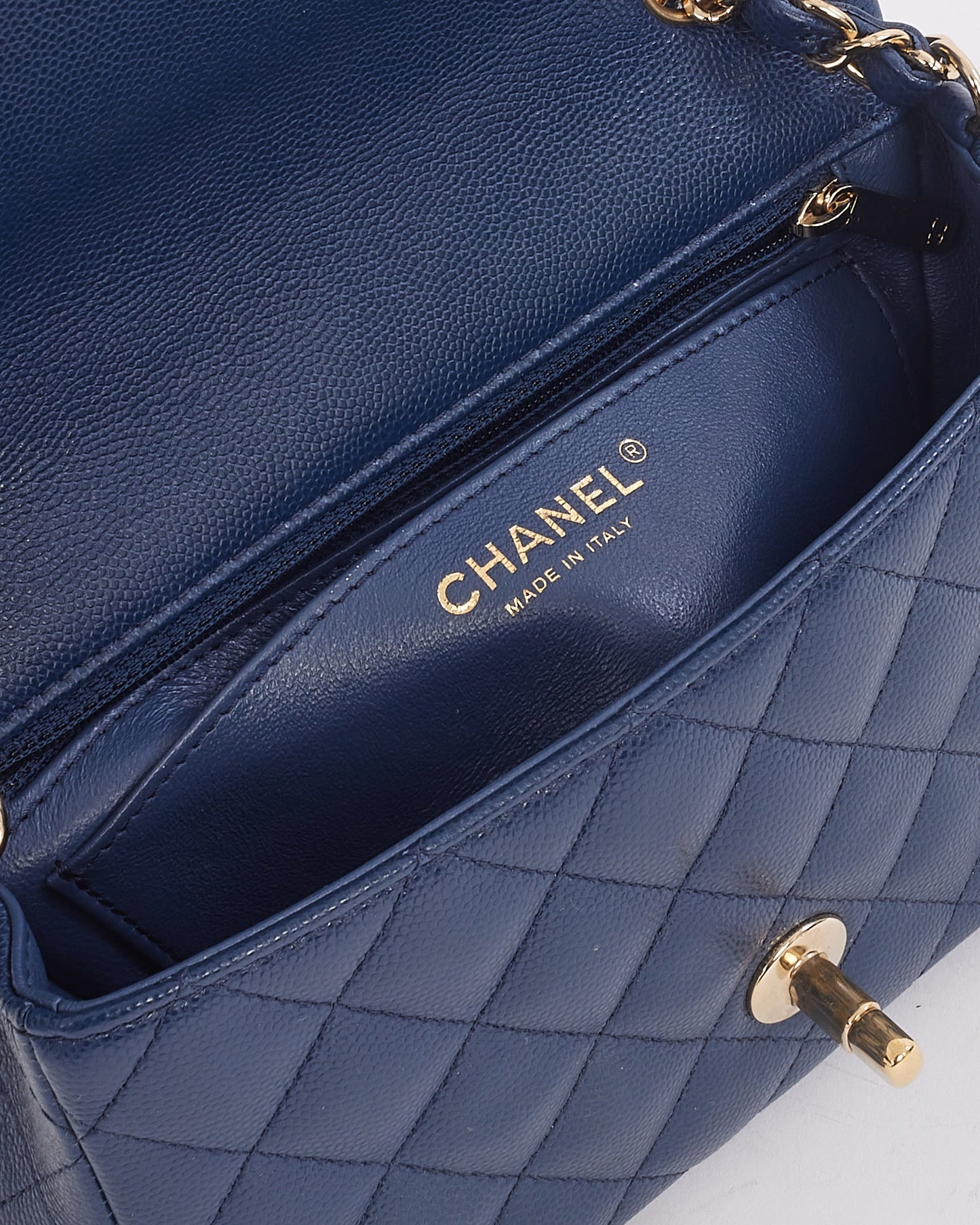 Chanel Navy Blue Caviar Leather Mini Classic Rectangular Flap Bag