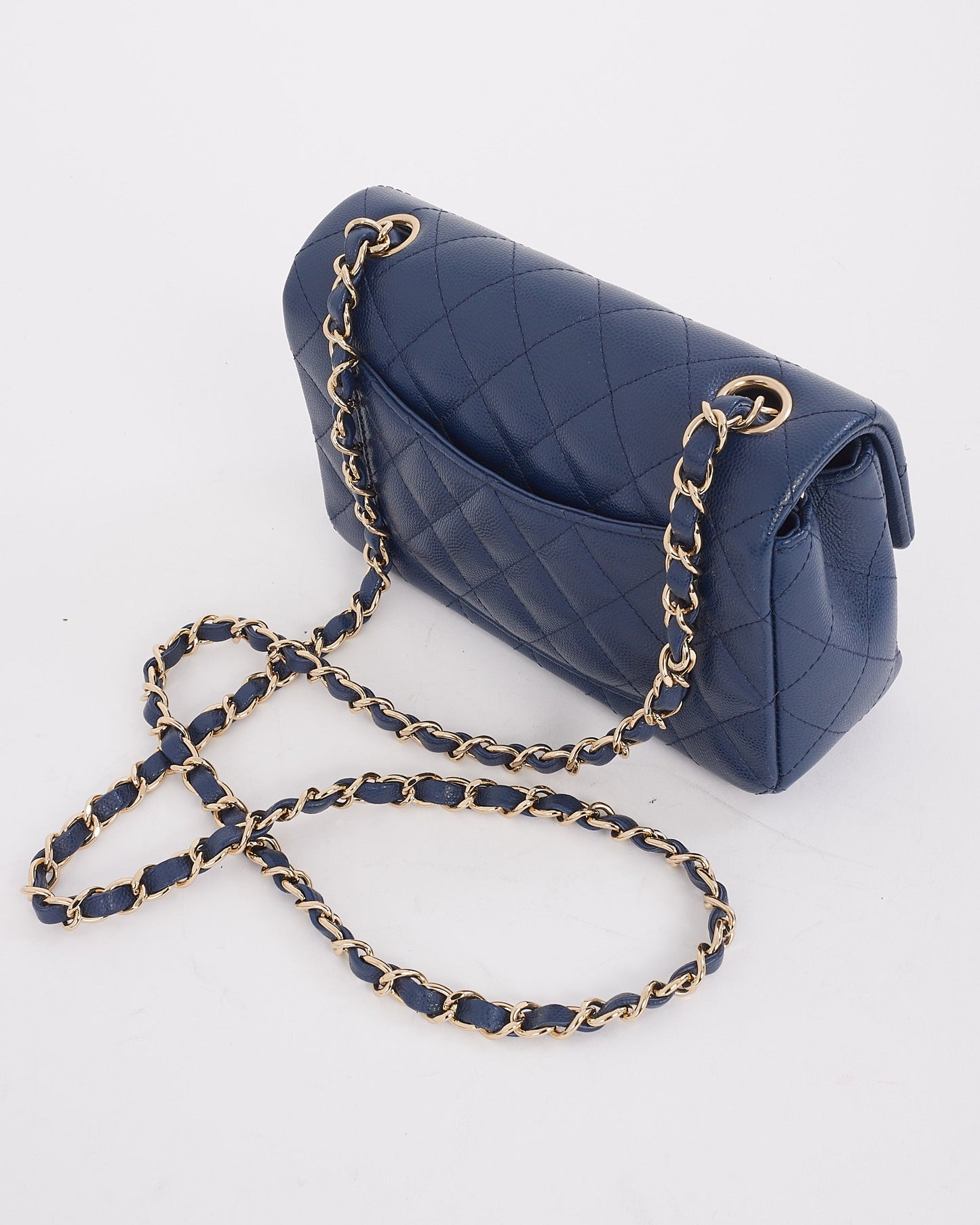 Chanel Navy Blue Caviar Leather Mini Classic Rectangular Flap Bag