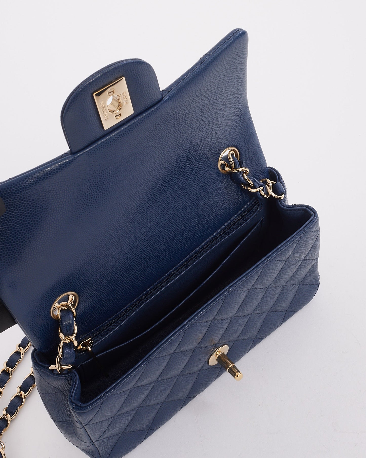 Chanel Navy Blue Caviar Leather Mini Classic Rectangular Flap Bag