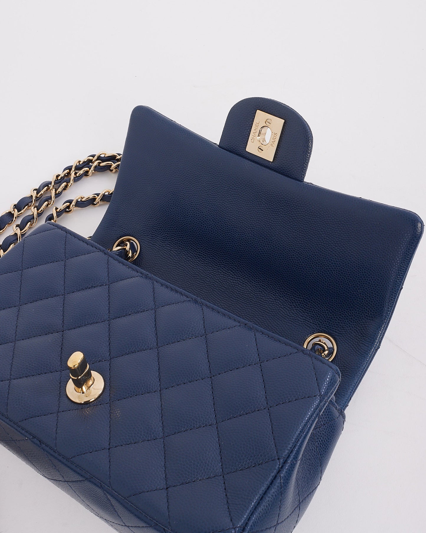 Chanel Navy Blue Caviar Leather Mini Classic Rectangular Flap Bag