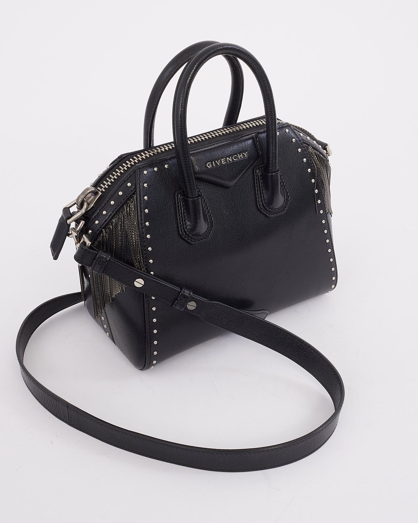 Givenchy Black Leather Mini Pandora with Fringe 
Stud Bag