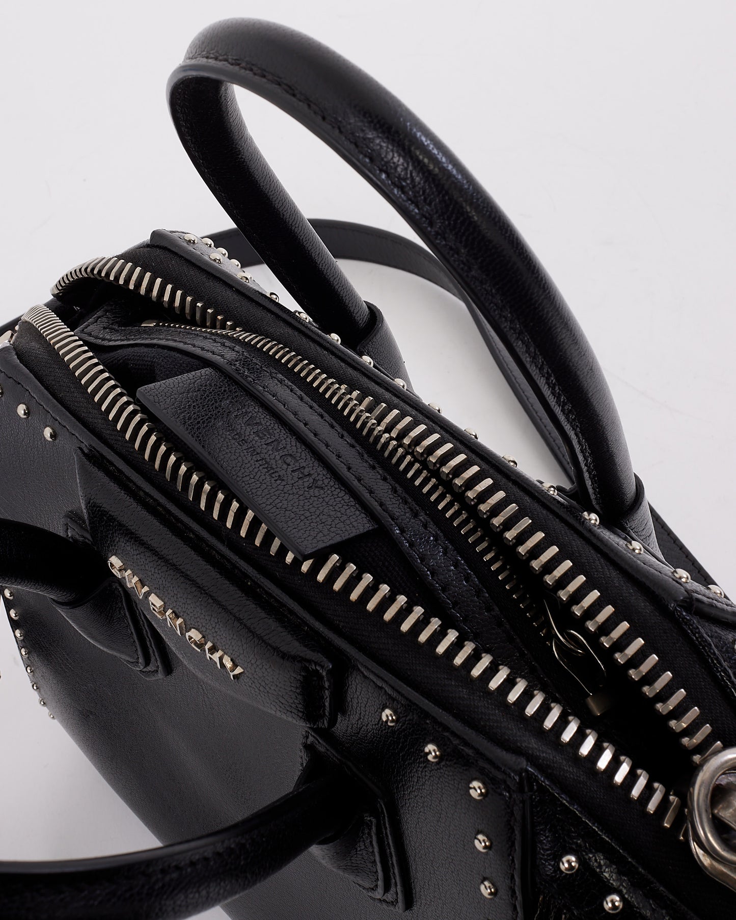 Givenchy Black Leather Mini Pandora with Fringe 
Stud Bag