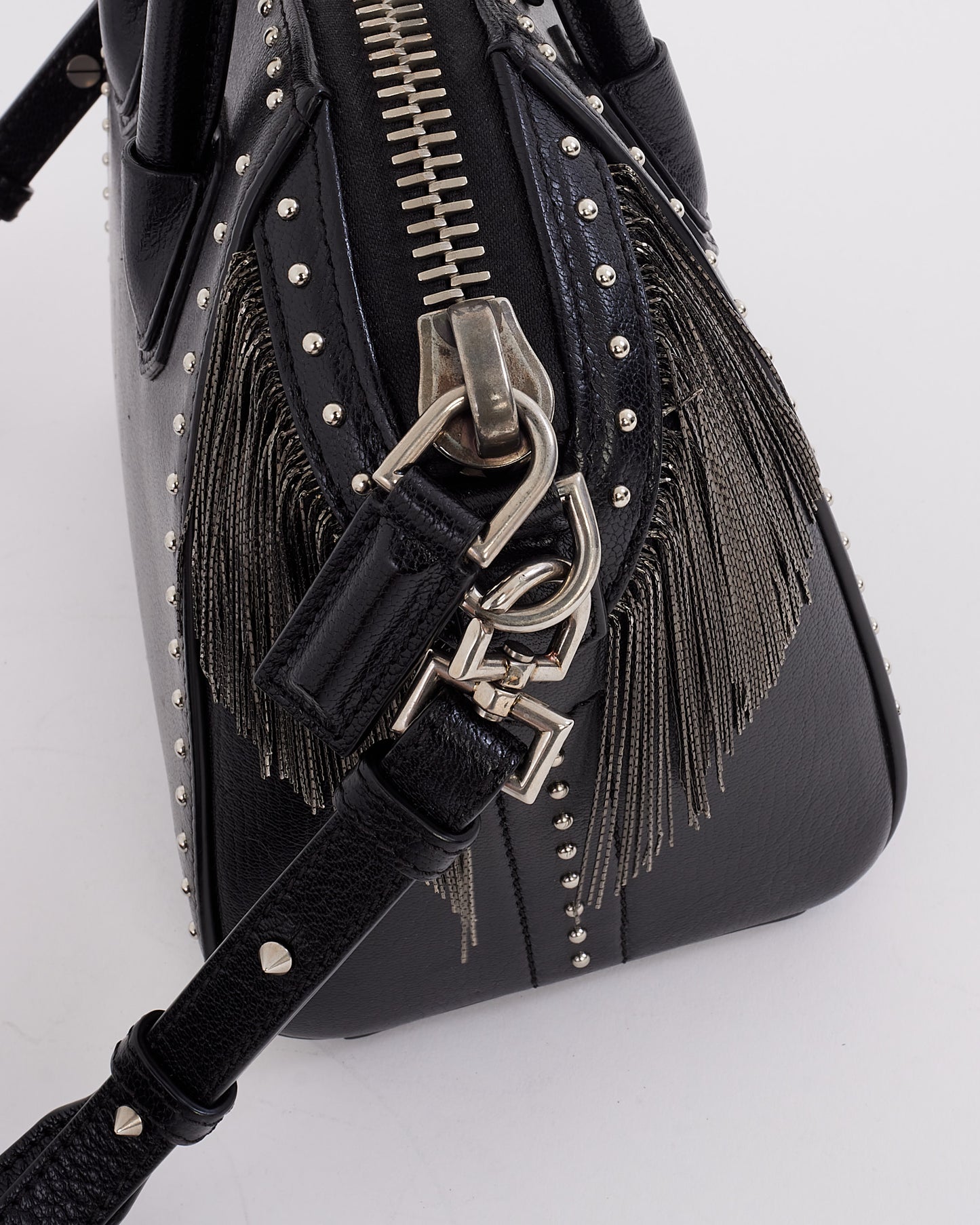 Givenchy Black Leather Mini Pandora with Fringe 
Stud Bag