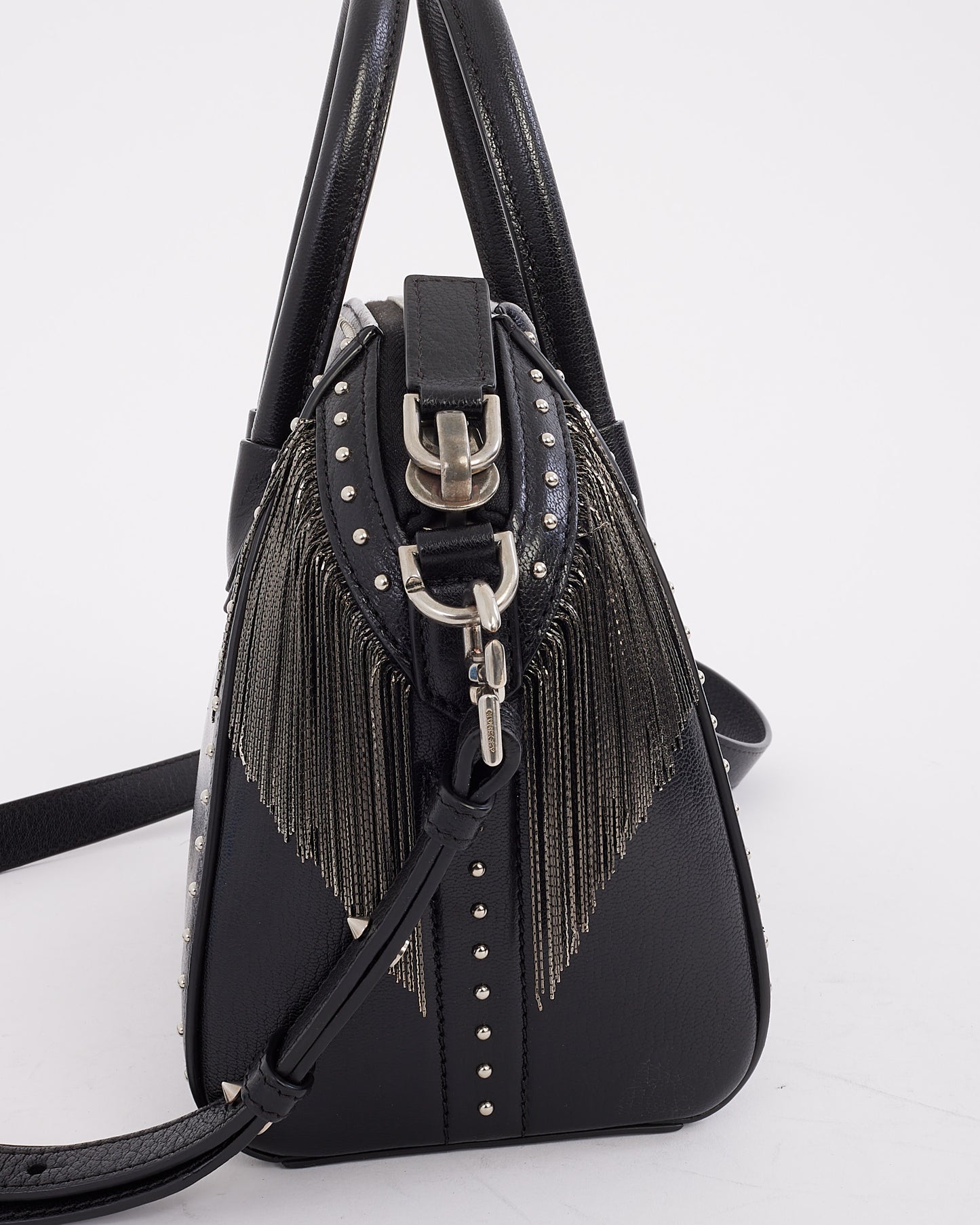 Givenchy Black Leather Mini Pandora with Fringe 
Stud Bag