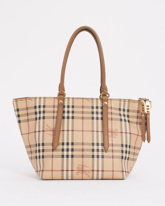 Burberry Beige Haymarket Check Salisbury Zip Tote Bag