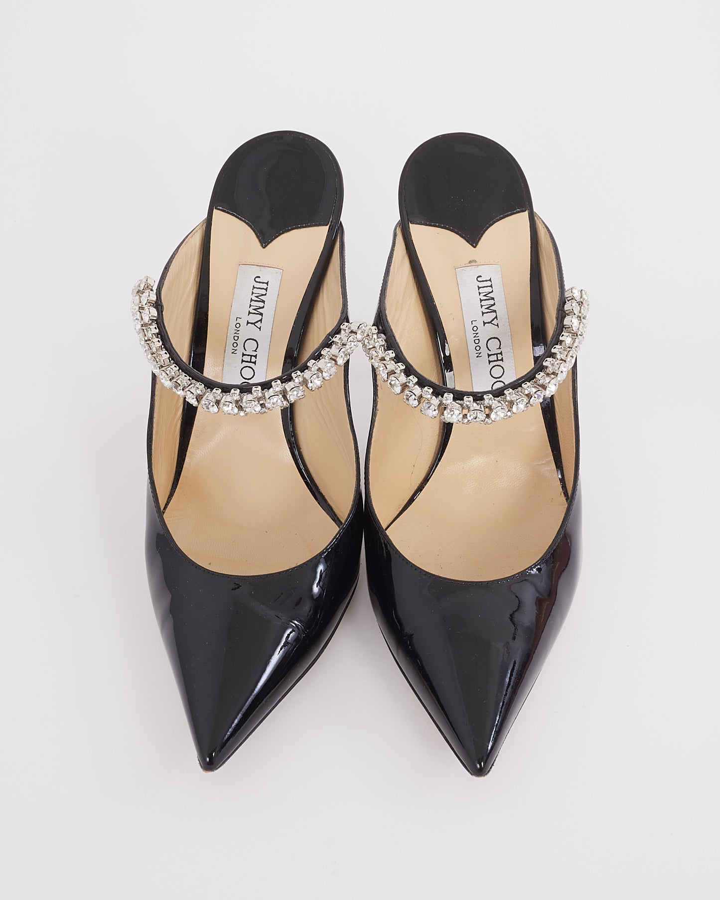 Jimmy Choo Black Patent Leather Crystal Embellished Mules - 38.5