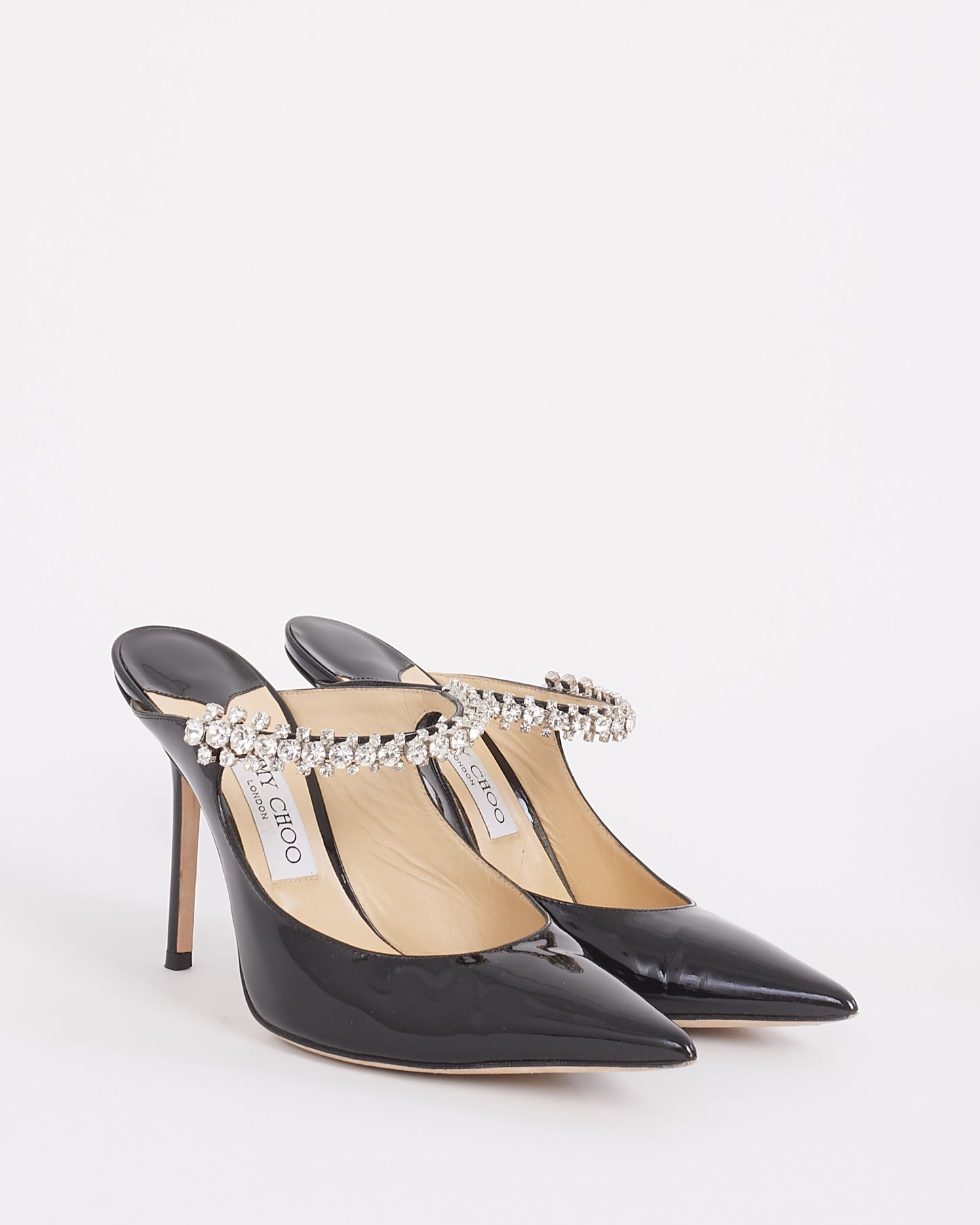 Jimmy Choo Black Patent Leather Crystal Embellished Mules - 38.5