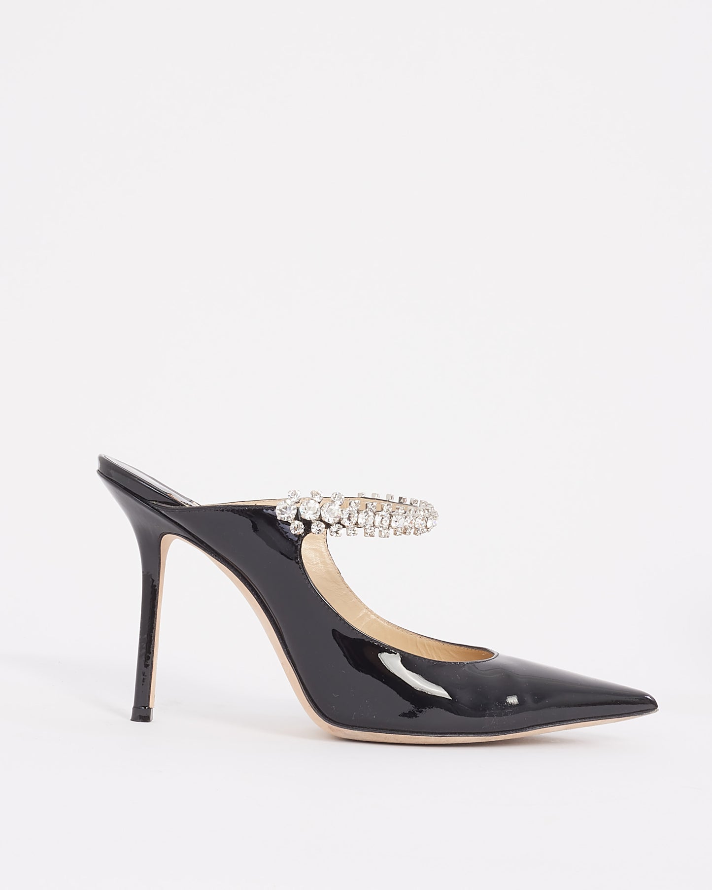 Jimmy Choo Black Patent Leather Crystal Embellished Mules - 38.5