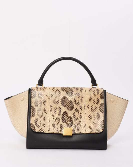 Celine Black 
White Python 
Leather Medium Trapeze Bag