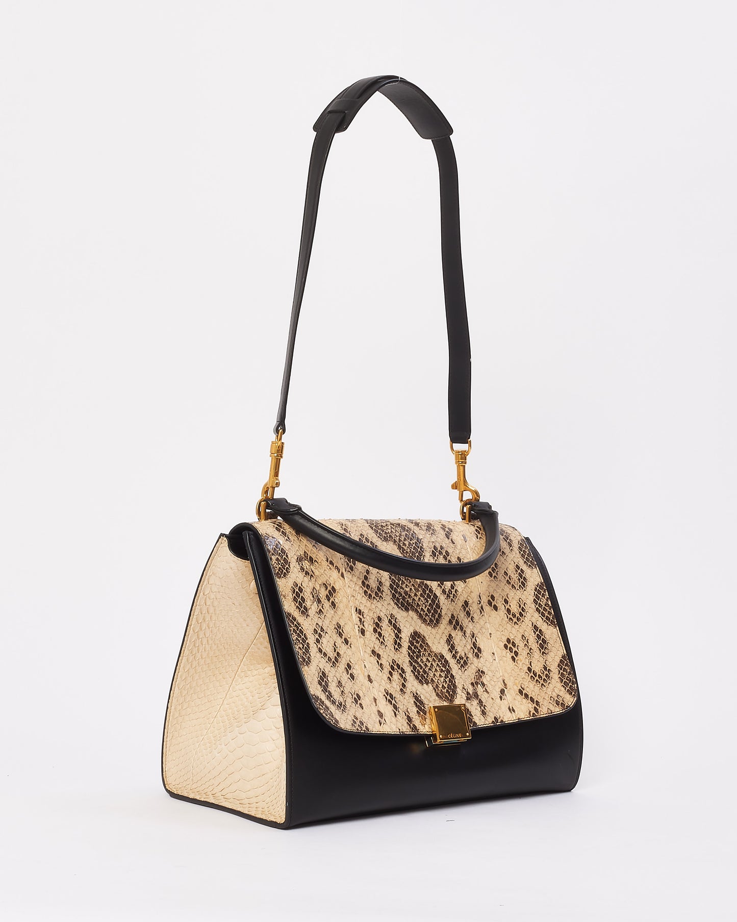 Celine Black 
White Python 
Leather Medium Trapeze Bag