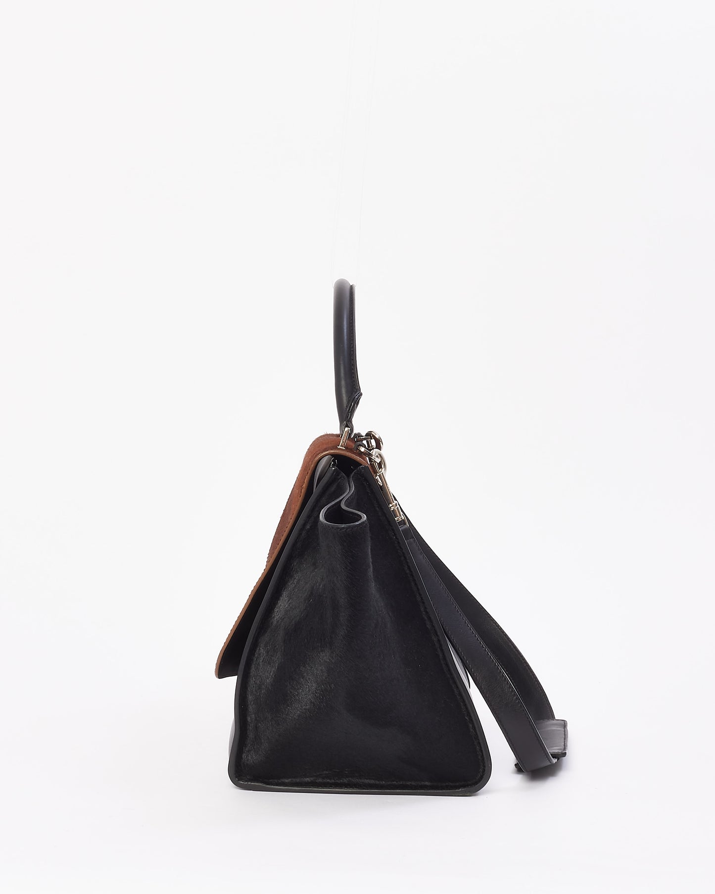 Celine Brown 
Black Pony Hair 
Leather Medium Trapeze Bag