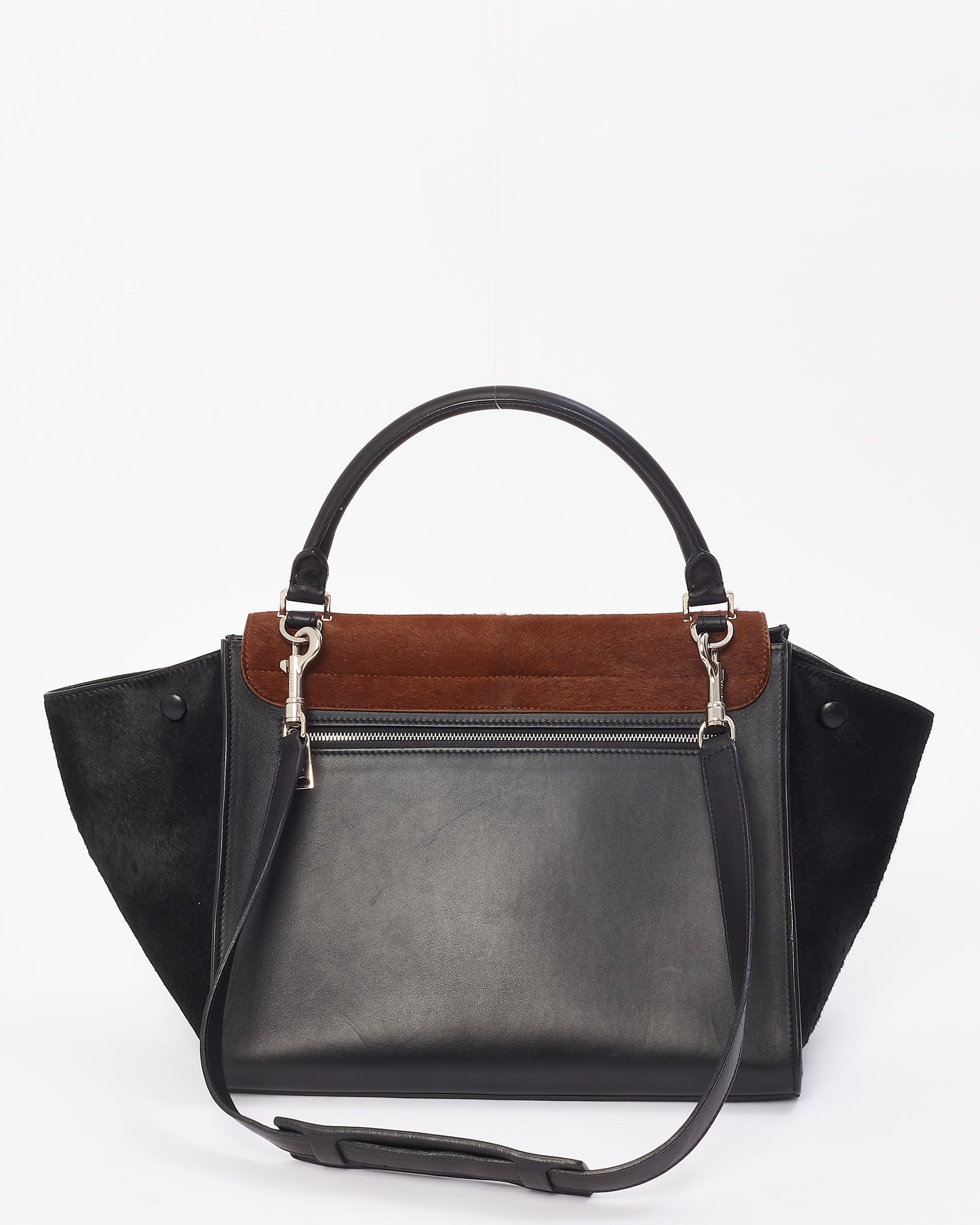 Celine Brown 
Black Pony Hair 
Leather Medium Trapeze Bag