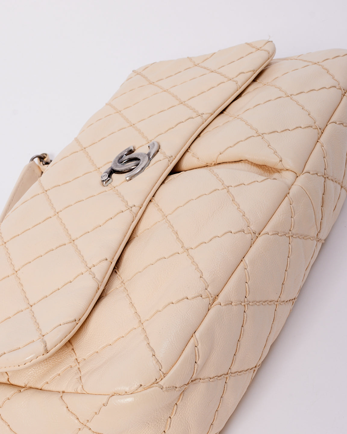 Chanel Beige Matelasse Leather with Aged Silver Hardware Flap Bag