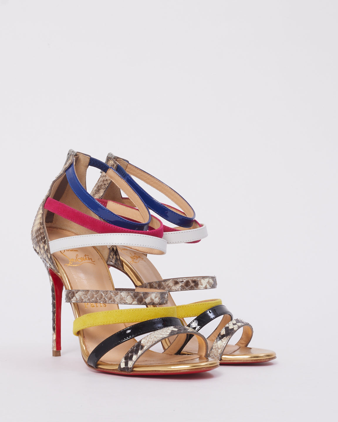 Christian Louboutin Multi Color Python Mariniere 100 Strap Heel Sandal - 36