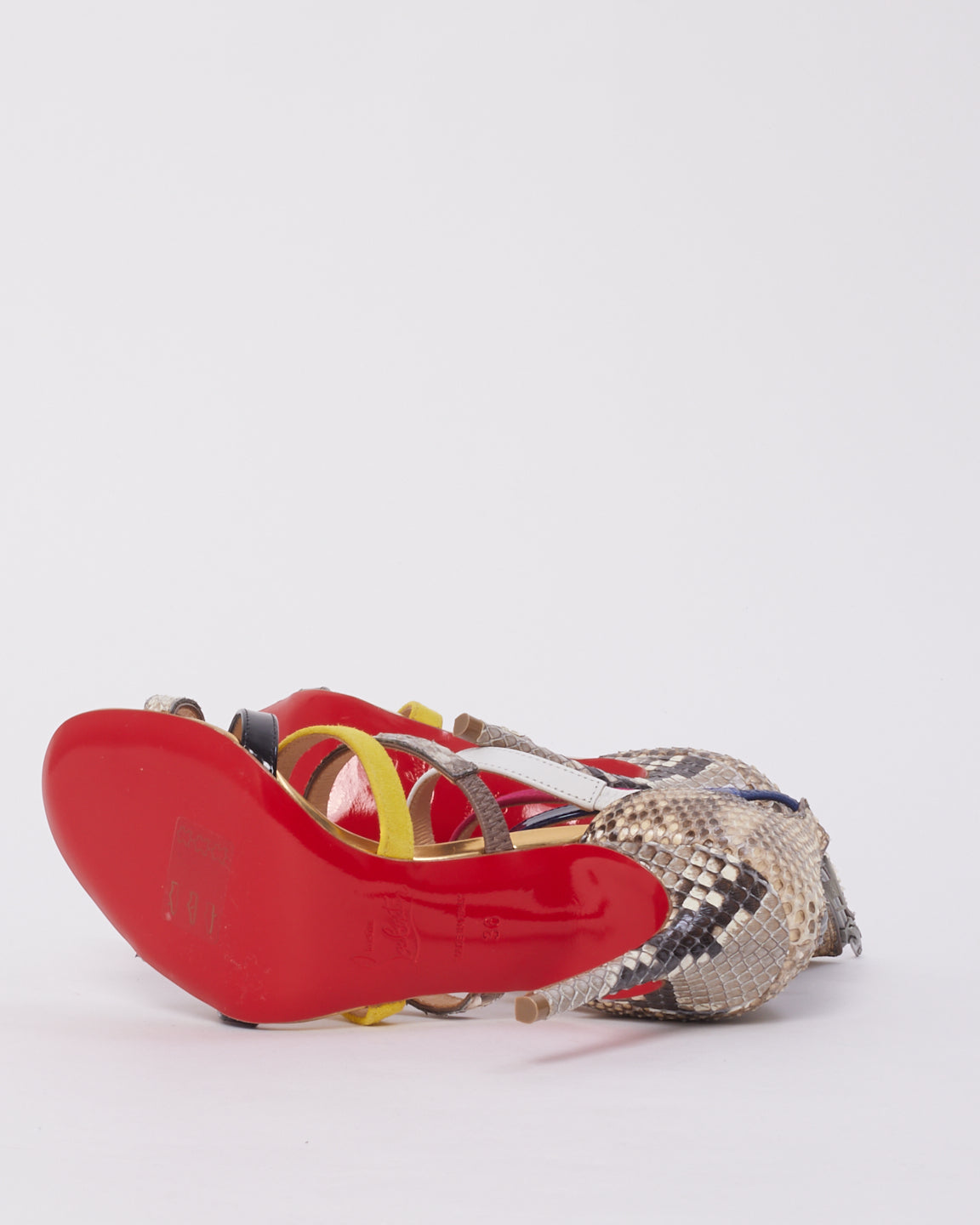 Christian Louboutin Multi Color Python Mariniere 100 Strap Heel Sandal - 36