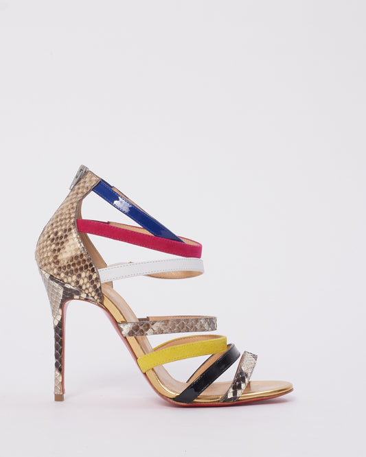 Christian Louboutin Multi Color Python Mariniere 100 Strap Heel Sandal - 36