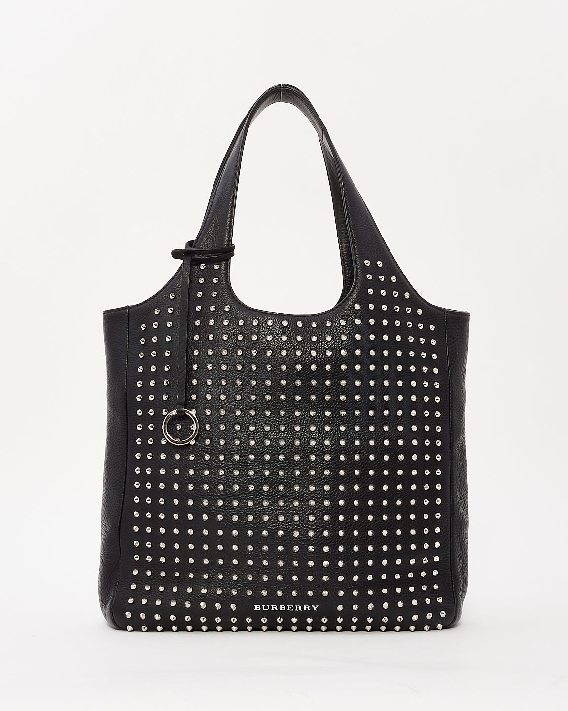 Burberry Black Leather Hobo Bag with Silver Metal Studs