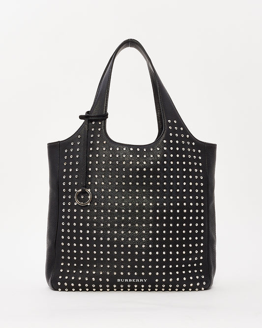 Burberry Black Leather Hobo Bag with Silver Metal Studs