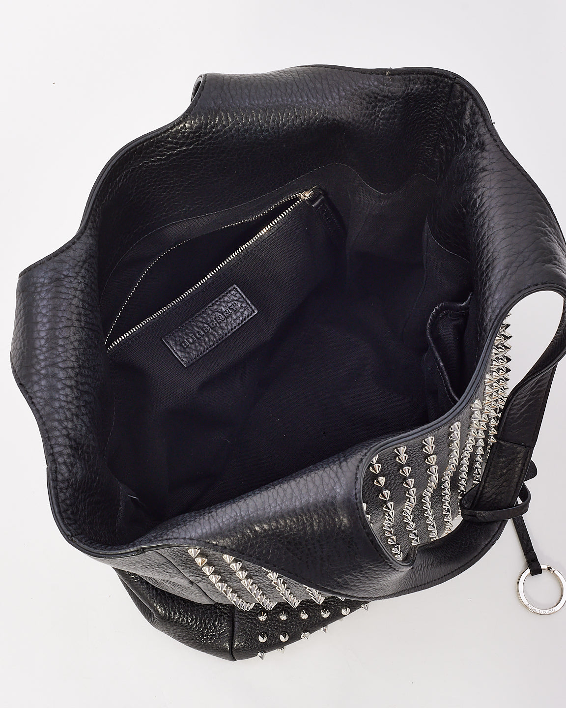 Burberry Black Leather Hobo Bag with Silver Metal Studs