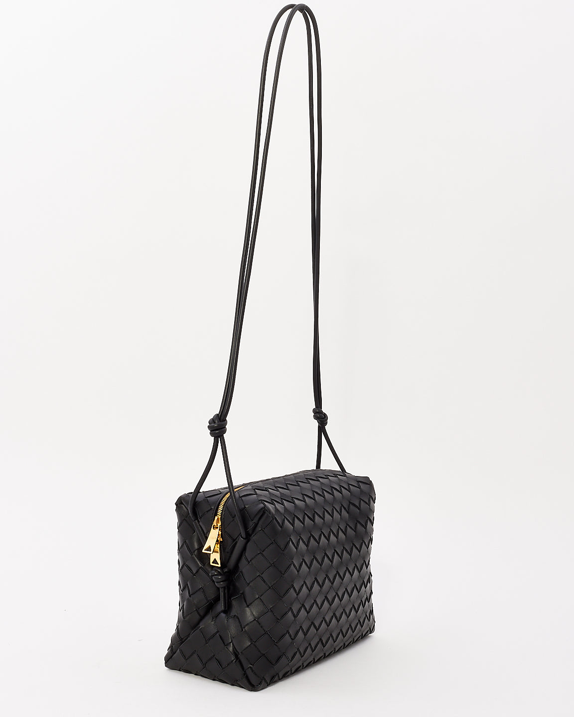 Bottega Veneta Black Intreciatto Leather Medium Loop Camera Bag