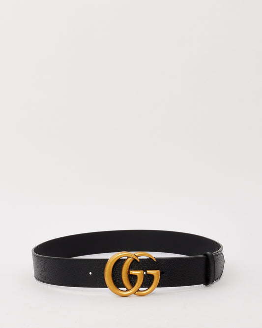 Gucci Black Grained Leather Brushed Gold Double G Marmont Belt - 95/38