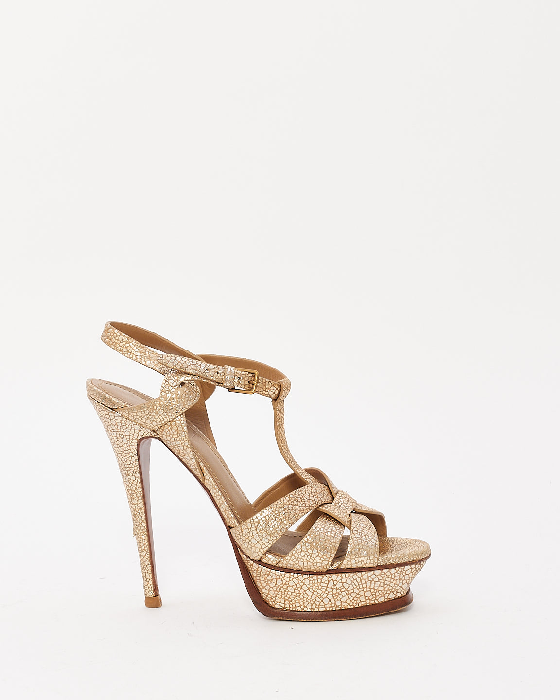 Saint Laurent Gold Leather Platform Tribute Sandals - 38.5