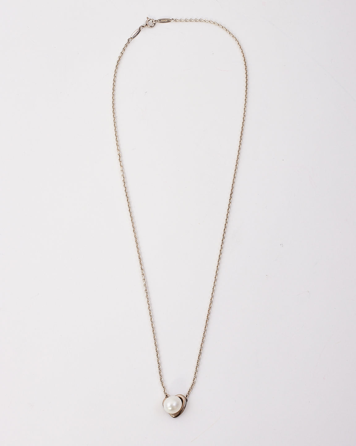 Tiffany 
Co. Silver 
Pearl Open Heart Lariat Elsa Peretti Necklace