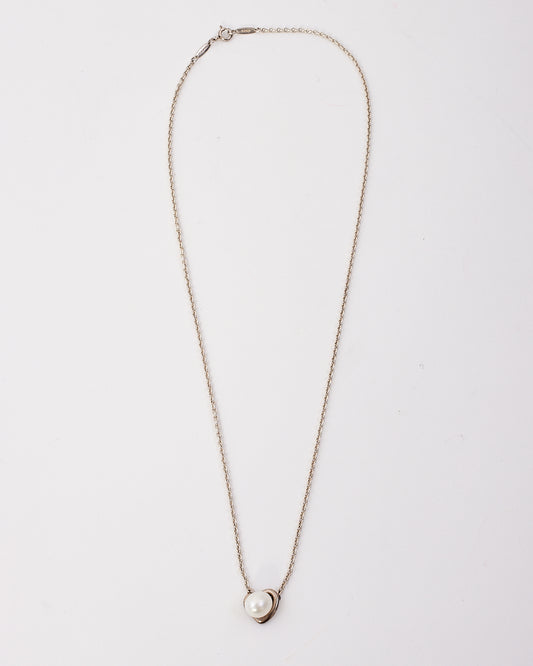 Tiffany 
Co. Silver 
Pearl Open Heart Lariat Elsa Peretti Necklace