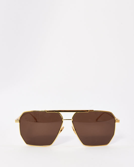 Bottega Veneta Gold Metal Cat3 Aviator Sunglasses BV1012S