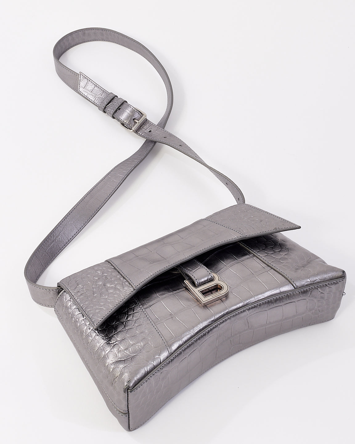 Balenciaga Silver Embossed Leather Downtown XS Bag