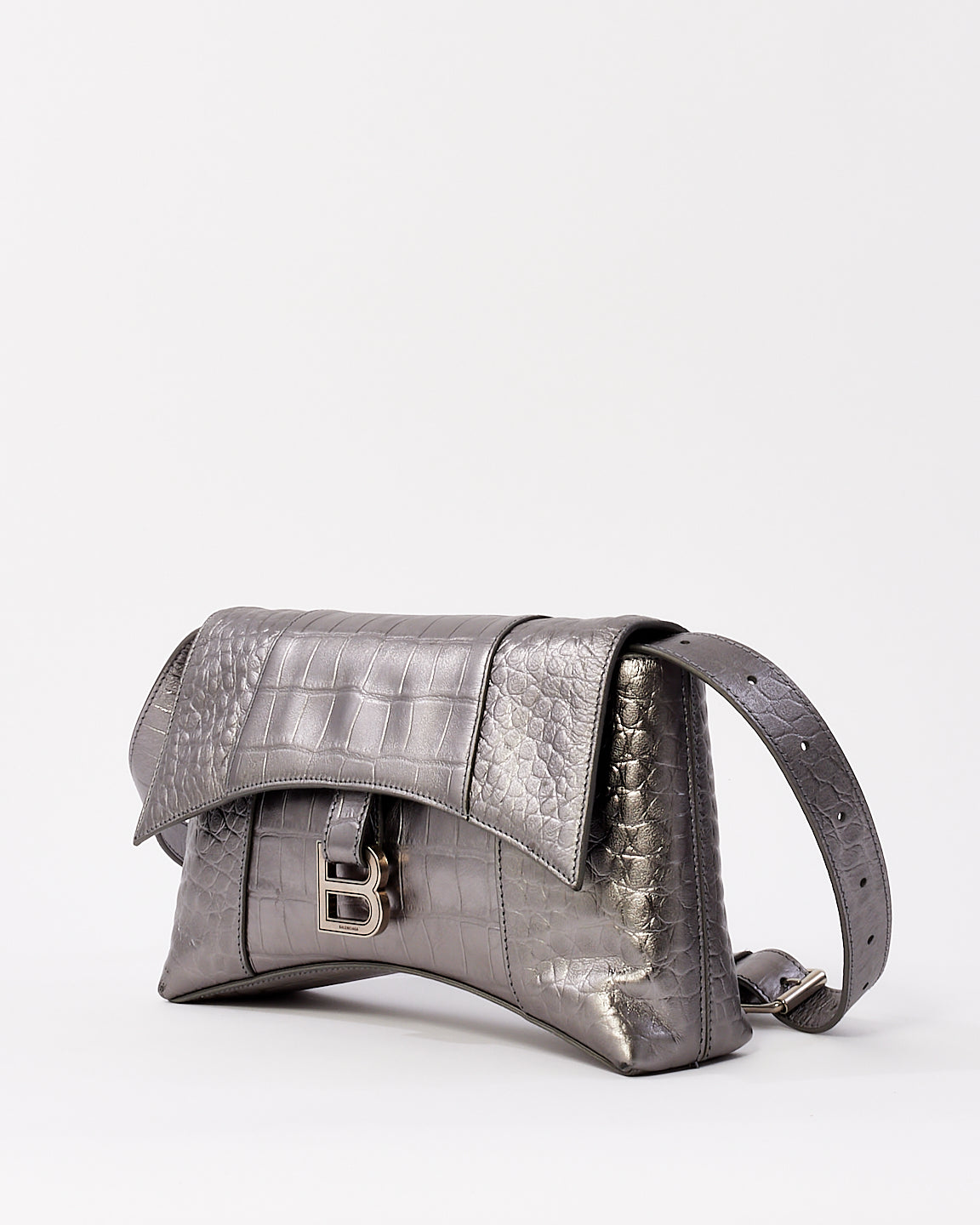 Balenciaga Silver Embossed Leather Downtown XS Bag