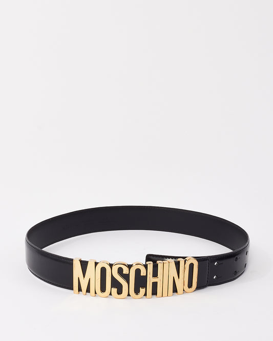 Moschino Black 
Gold Logo Buckle Waist Belt - 38