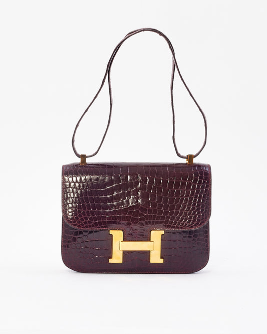 Hermès Vintage Bordeaux Crocodile Porossus Lisse Constance 24 GHW