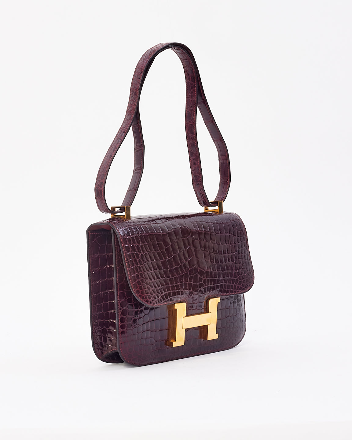 Hermès Vintage Burgundy Crocodile Porossus Lisse Constance 24 GHW