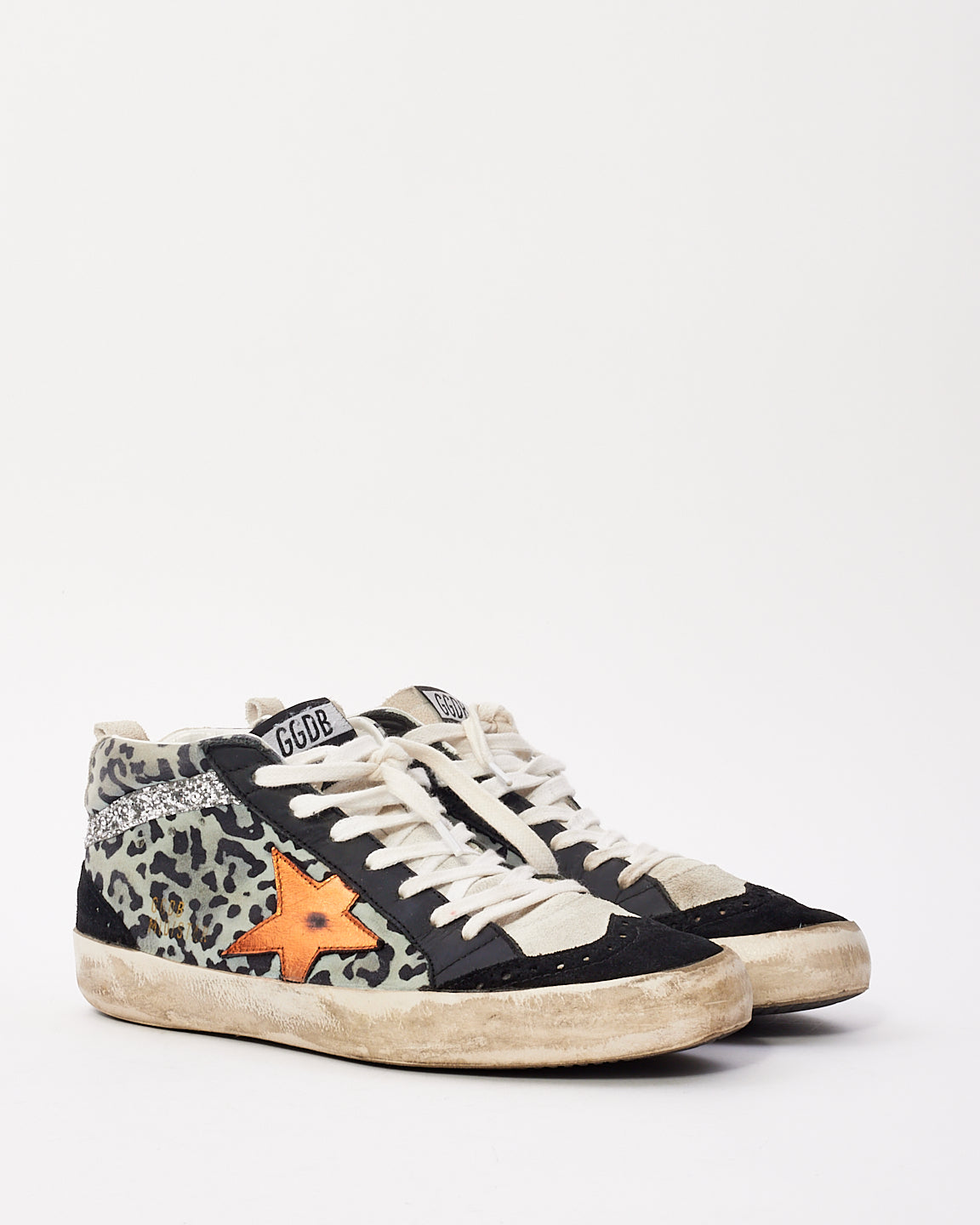 Golden Goose Black 
Grey Leopard Suede Mid Star High Rise Sneakers - 38