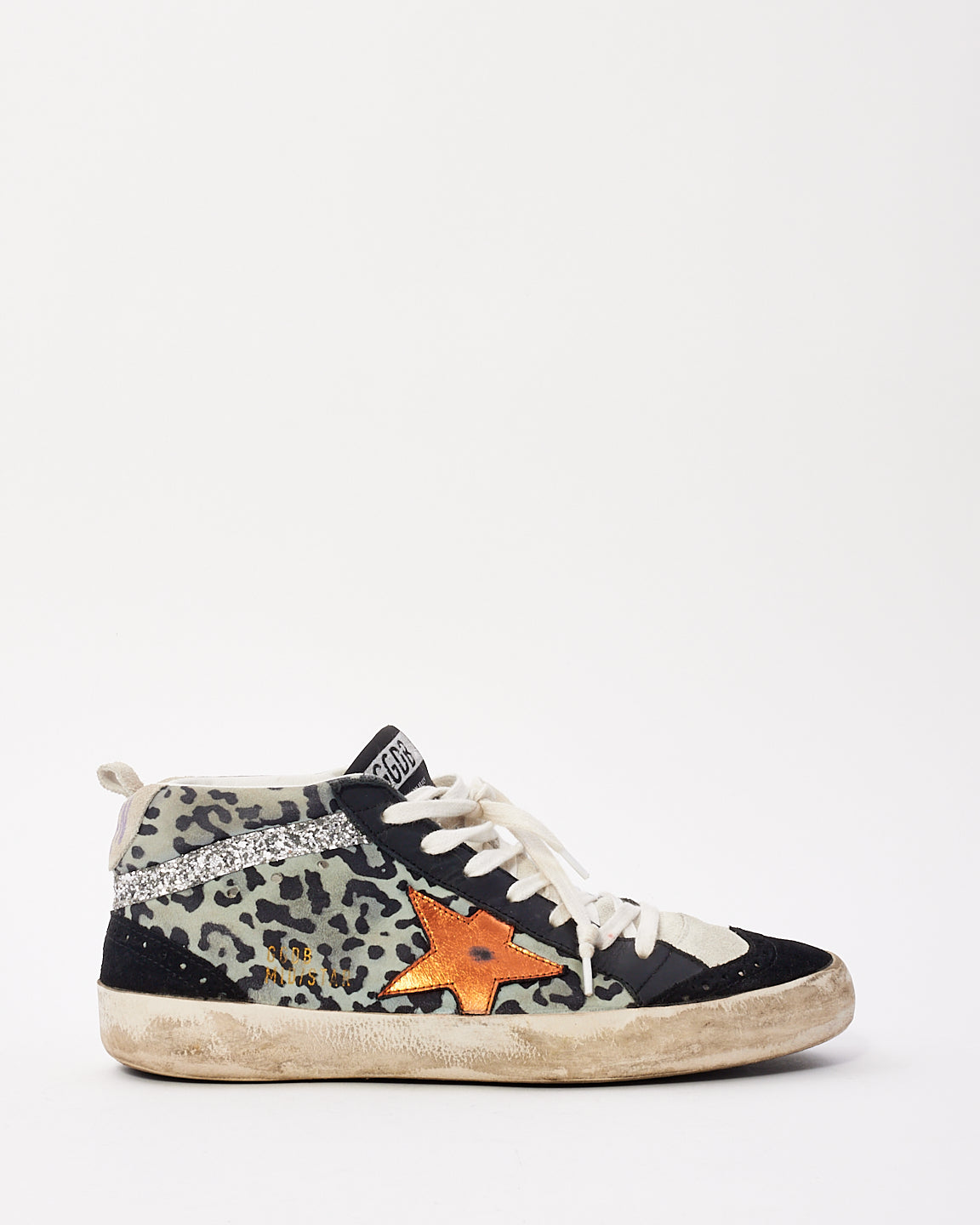 Golden Goose Black 
Grey Leopard Suede Mid Star High Rise Sneakers - 38