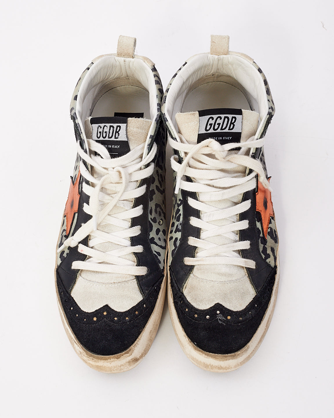 Golden Goose Black 
Grey Leopard Suede Mid Star High Rise Sneakers - 38