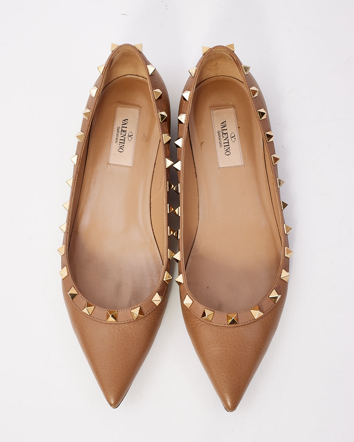 Valentino Beige Leather Rock Stud Flats - 38