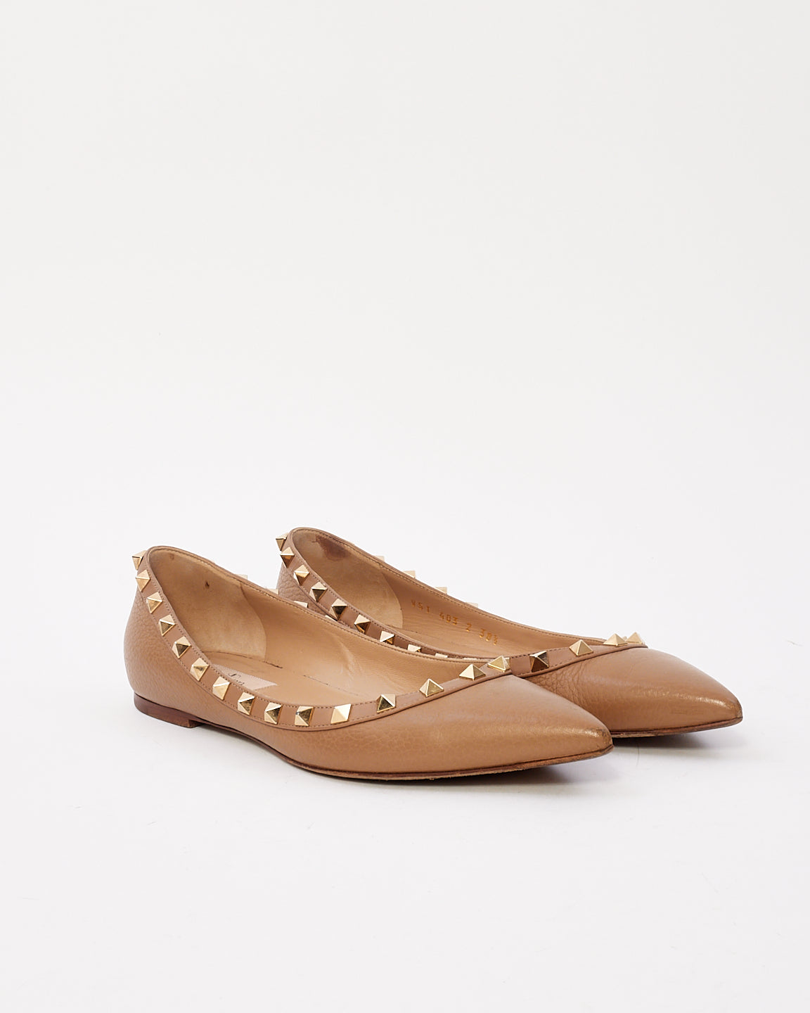 Valentino Beige Leather Rock Stud Flats - 38