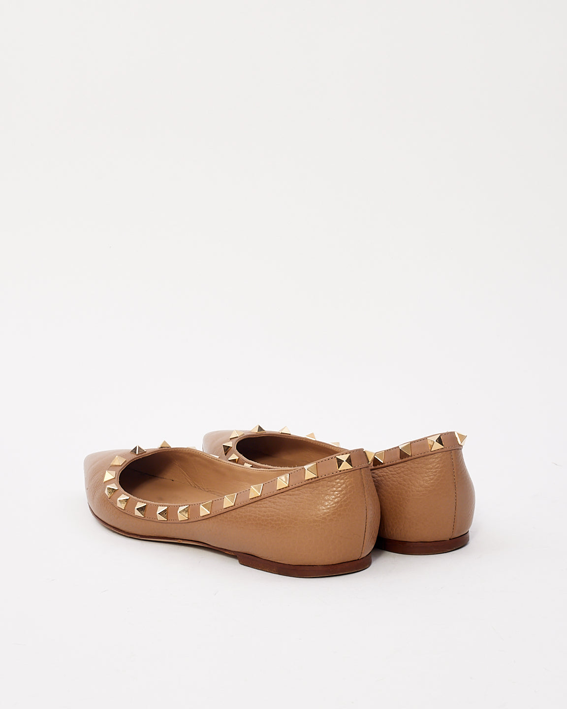 Valentino Beige Leather Rock Stud Flats - 38