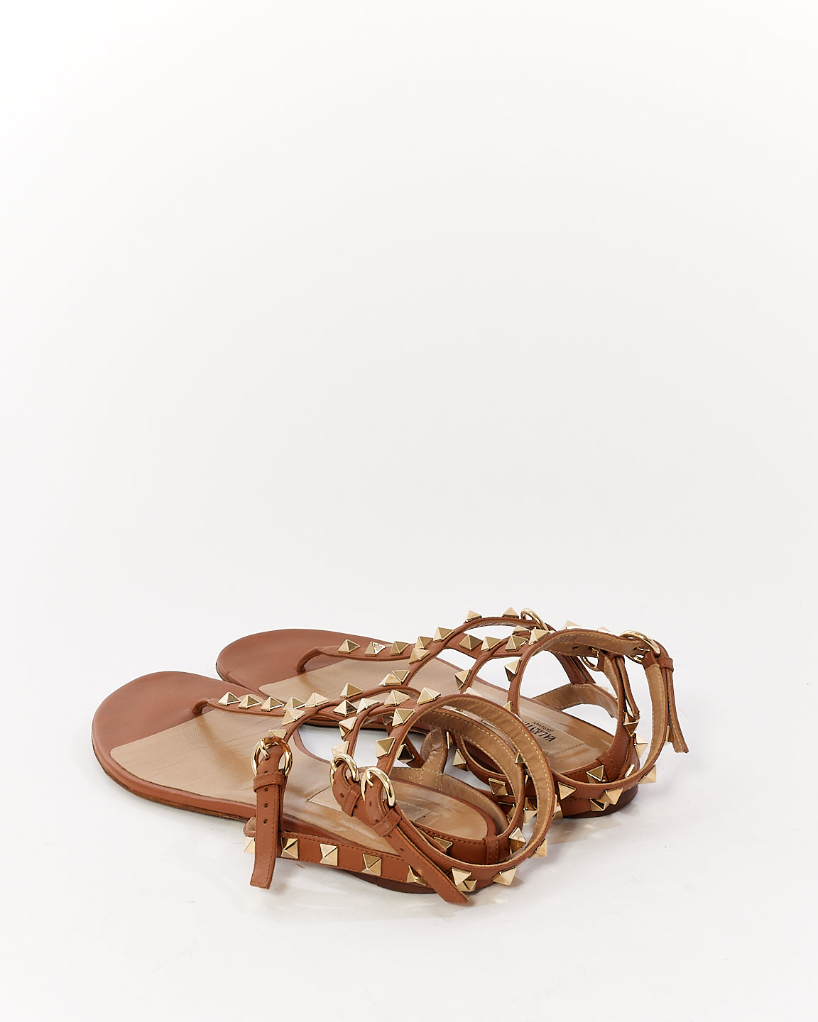 Valentino Tan Leather Rockstud Gladiator Sandals - 38