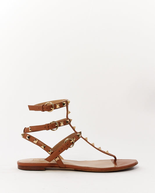 Valentino Tan Leather Rockstud Gladiator Sandals - 38